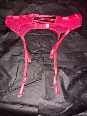 NWOT Hot Pink Lace Garter Belt with Sheer Panels